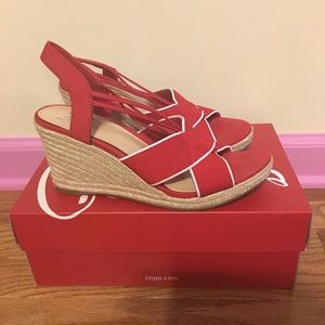 Red wedge sandal by impo